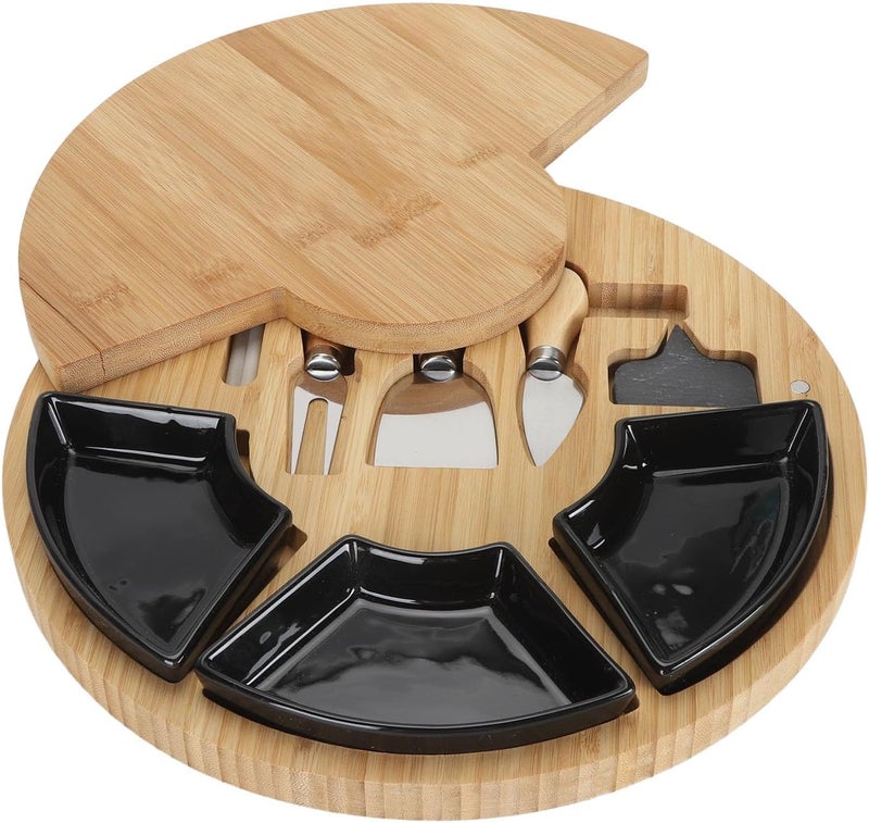 Wooden Cheese Board for Kitchen, High Hardness Hygienic Odorless Cheese Meat Tray, Multifunctional Serving Platter with Nature Texture for Bread Fruit and Charcuterie (Round) - Image 2