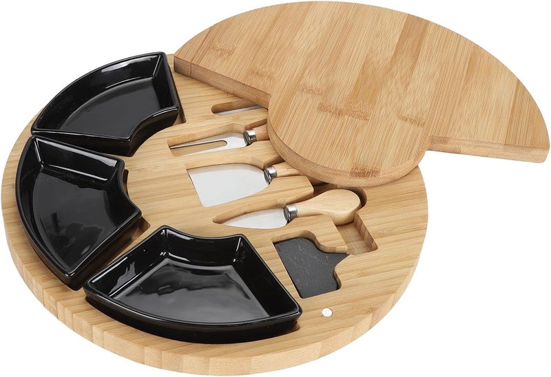 Wooden Cheese Board for Kitchen, High Hardness Hygienic Odorless Cheese Meat Tray, Multifunctional Serving Platter with Nature Texture for Bread Fruit and Charcuterie (Round) - Image 3