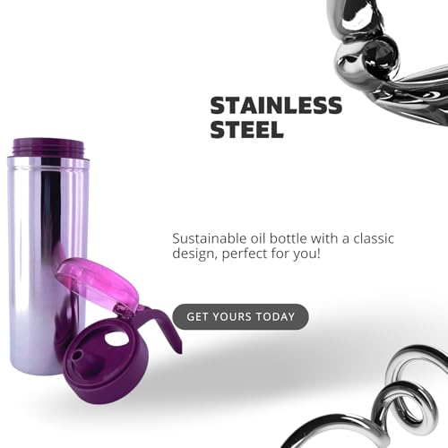Brunchy Stainless Steel Oil Dispenser 1 Litre - Premium Nozzle, Leak-Proof Oil Pourer Bottle with Handle, Durable Steel Oil Dispenser 1+ Litre for Kitchen Use (Modern, Purple) - Image 3