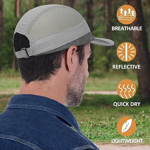 GADIEMKENSD Running Hat, Mens Outdoor Hat Unstructured Baseball Cap UPF 50 UV SPF Exercise Run Caps Reflective Breathable Light Sun Hats Quick Dry Mesh Summer Sports Hat Cap Men Woman Under 10 Gray - Image 2