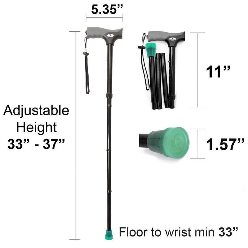 Vaunn FSA/HSA Eligible, Vaunn Medical Easy Grip Height Adjustable Folding Cane/Walking Stick with Strap/Pouch- Compact, Portable, and Safe Walking Assistant- Non-Slip Grip Handle- Men, Women, Elderly - Image 2