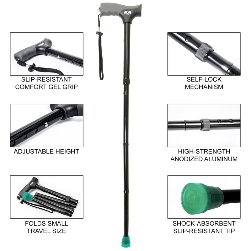 Vaunn FSA/HSA Eligible, Vaunn Medical Easy Grip Height Adjustable Folding Cane/Walking Stick with Strap/Pouch- Compact, Portable, and Safe Walking Assistant- Non-Slip Grip Handle- Men, Women, Elderly - Image 5