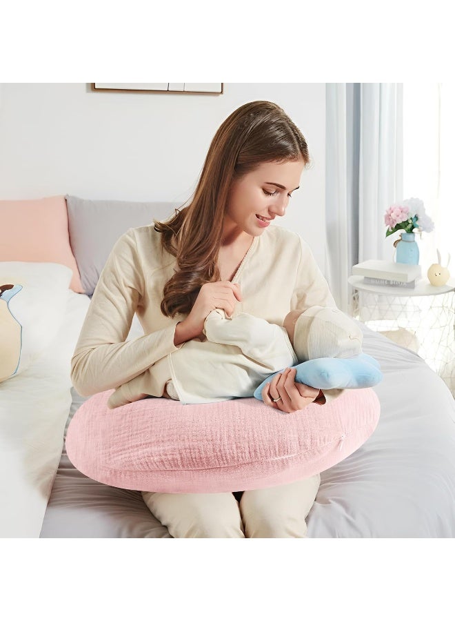 Winmany 2 Pack Muslin Nursing Pillow Covers Soft Cotton Newborn Breastfeeding Pillow Cover Baby Feeding Pillow Slipcover Shower Gifts for Boys Girls (Beige + Pink) - Image 3
