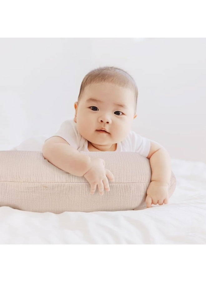 Winmany 2 Pack Muslin Nursing Pillow Covers Soft Cotton Newborn Breastfeeding Pillow Cover Baby Feeding Pillow Slipcover Shower Gifts for Boys Girls (Beige + Pink) - Image 2
