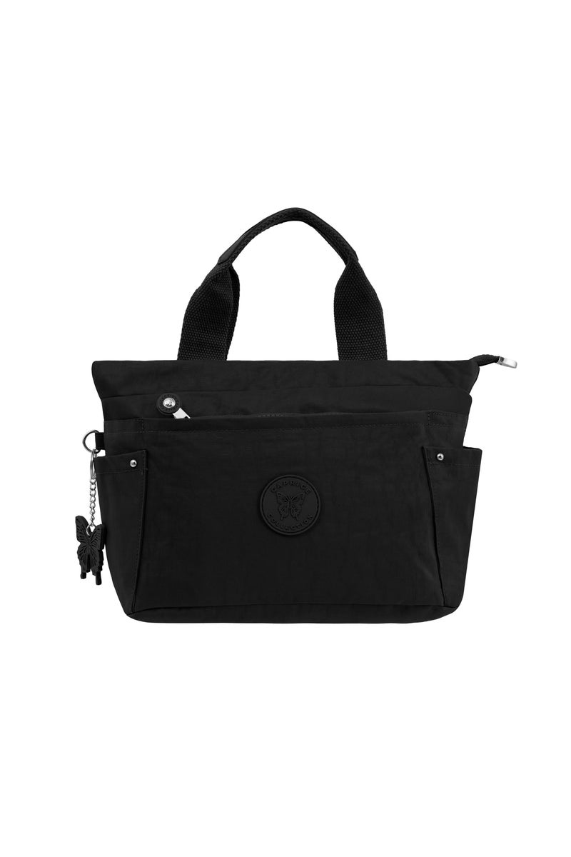 CAPRICE COLLECTION Versatile Small Shoulder Bag – Water-Proof Nylon Handbag with Multi Pockets, Detachable Strap & Top Handle – Lightweight Daily Bag for Work, Travel & Casual Use – Black  - Image 1