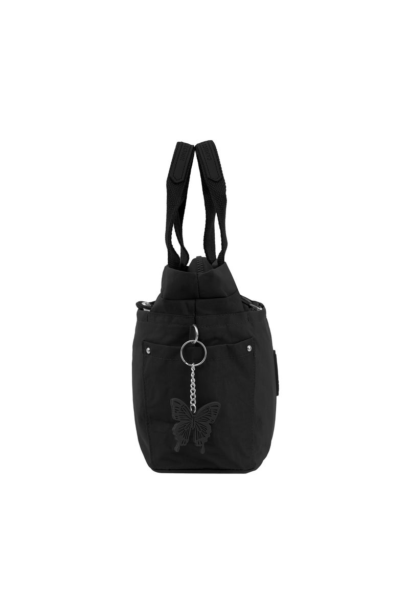 CAPRICE COLLECTION Versatile Small Shoulder Bag – Water-Proof Nylon Handbag with Multi Pockets, Detachable Strap & Top Handle – Lightweight Daily Bag for Work, Travel & Casual Use – Black  - Image 3
