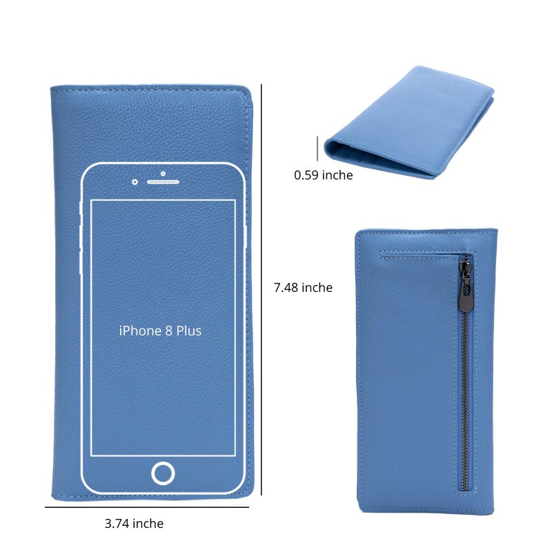 Bveyzi Ultra Slim Thin Leather RFID Blocking Credit Card Holder Bifold Clutch Wallets for Women (Blue) - Image 5
