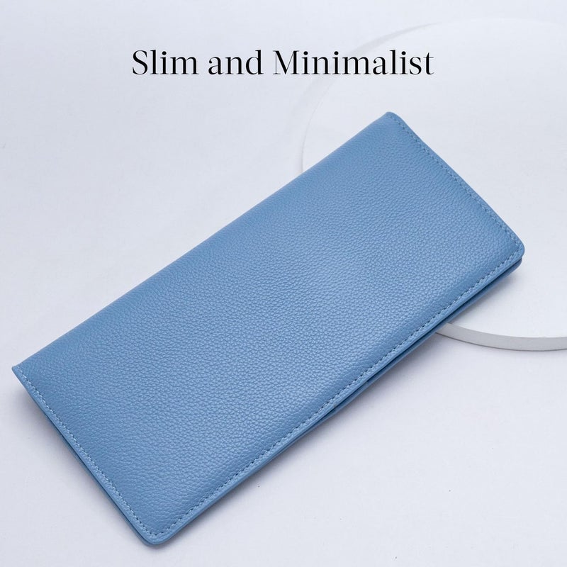 Bveyzi Ultra Slim Thin Leather RFID Blocking Credit Card Holder Bifold Clutch Wallets for Women (Blue) - Image 2