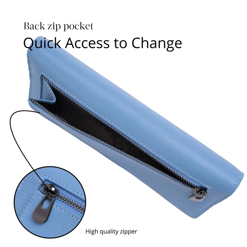 Bveyzi Ultra Slim Thin Leather RFID Blocking Credit Card Holder Bifold Clutch Wallets for Women (Blue) - Image 4