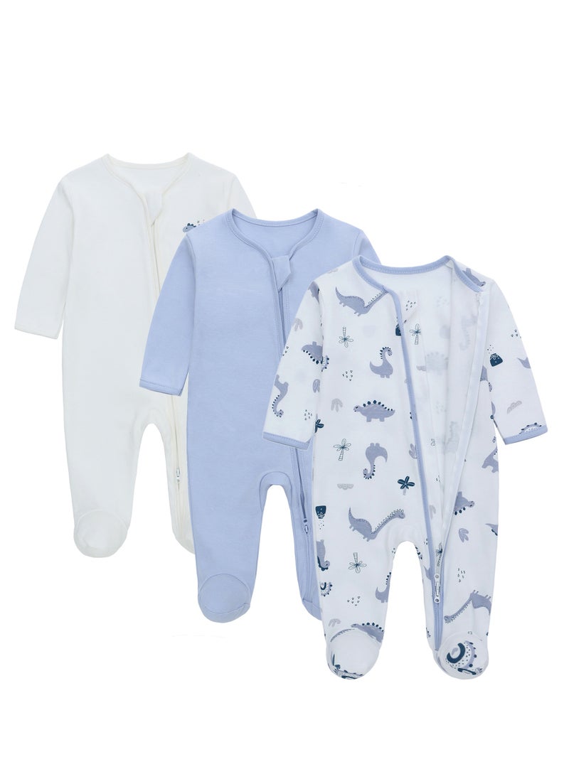 Miracle Baby - Newborn  baby rompers with zipper 100% cotton long sleeve baby pajamas footies baby clothes - Image 1