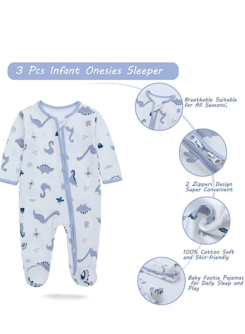 ميريكل بيبي 3 قطع رومبرز أطفال بأكمام طويلة وسحاب - بيجامات قطنية 100% ناعمة للأولاد - Image 2