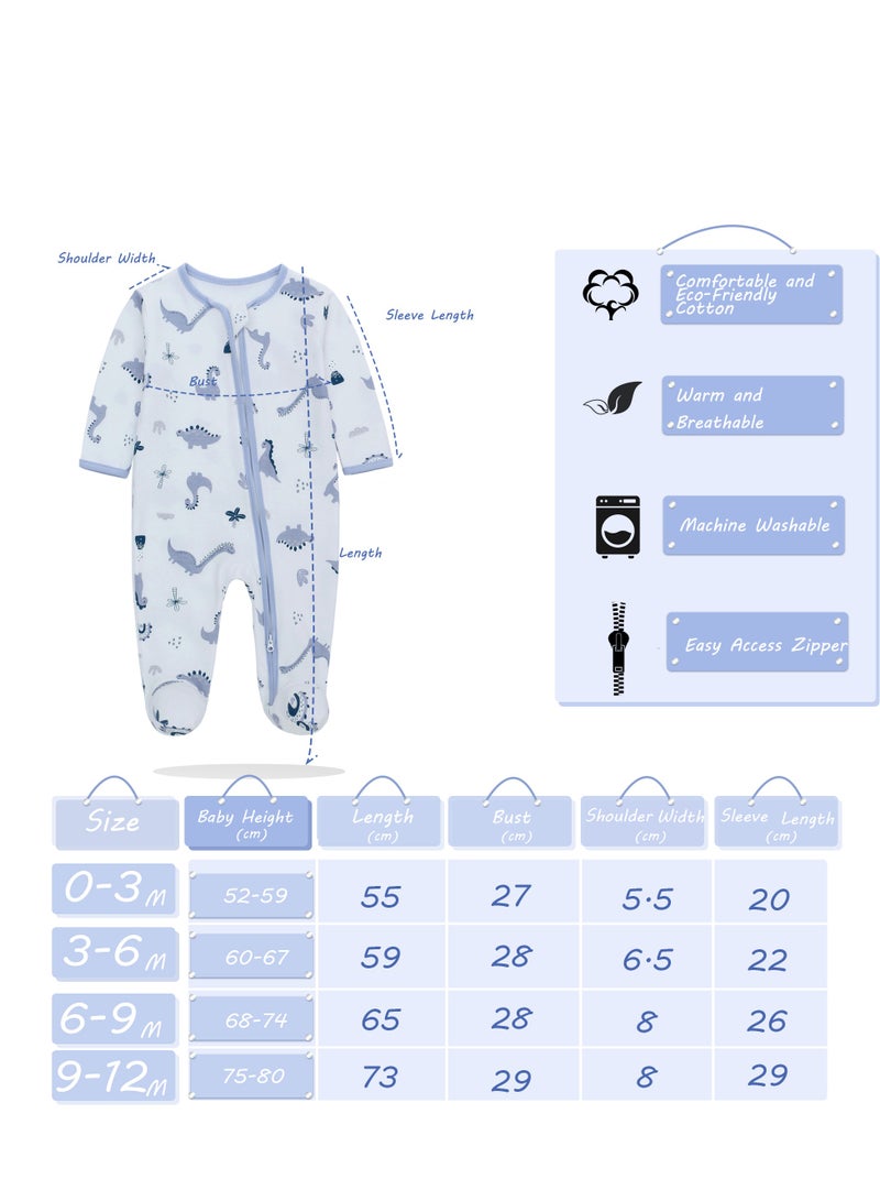 ميريكل بيبي 3 قطع رومبرز أطفال بأكمام طويلة وسحاب - بيجامات قطنية 100% ناعمة للأولاد - Image 3