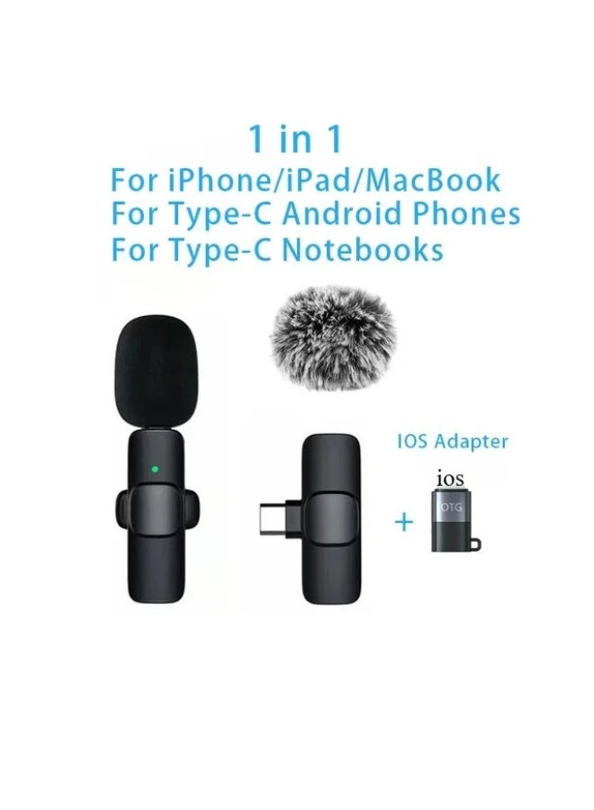 ميكروفون لافالير لاسلكي ZFSZ K1 لأجهزة iPhone وأجهزة Android المزودة بمنفذ Type-C - ميكروفون لافالير عالمي يعمل بمجرد التوصيل، مزود بمحول iOS وواقي من الرياح، مع خاصية تقليل الضوضاء، مثالي لمدونات الفيديو وTikTok وYouTube - Image 1
