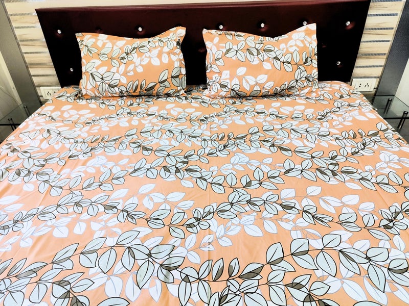 Floral Leaf Print Bedding Set, Orange and White, Modern Botanical Design, Double Size - Image 3