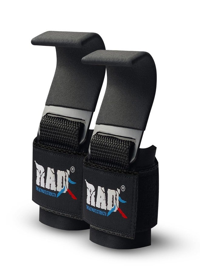 RAD Weight Lifting Hooks for Men & Women – Heavy Duty Gym Hooks with Thick Wrist Padding – Lifting Straps with Hooks for Deadlifts, Pull-Ups, Rows & Powerlifting – Black (Pair) - Image 1