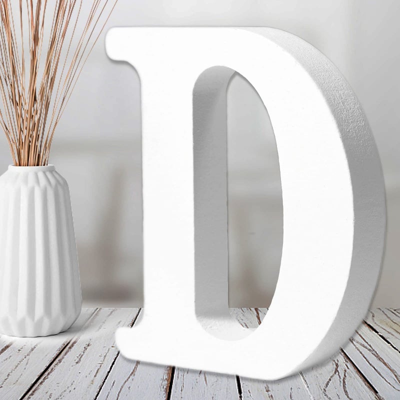 AOCEAN 6 Inch White Wood Letters  Unfinished Wood Letters for Wall Christmas Decor Standing Letters Slices Sign Board Decoration for Xmas Home Party Projects D