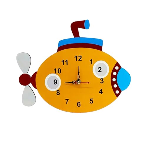 SOLOBOLO Silent Quartz Decorative Cartoon Analog Wall Clock for Kids, Non-Ticking, Round, Battery Operated for Kids Room/Home/Kitchen/Bedroom/School (Submarine), Engineered Wood, 25x25 cm, multicolor - Image 1