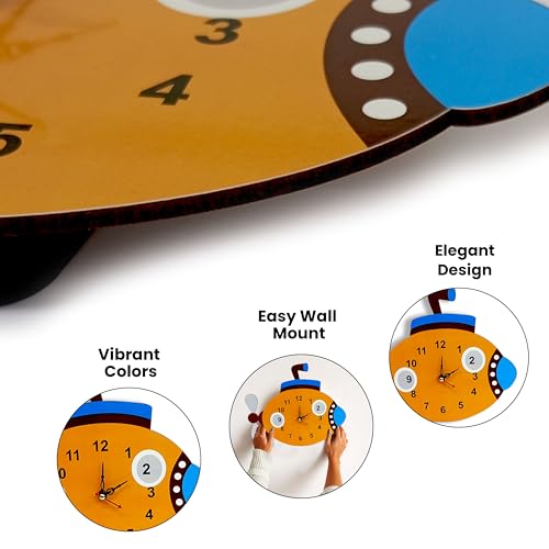 SOLOBOLO Silent Quartz Decorative Cartoon Analog Wall Clock for Kids, Non-Ticking, Round, Battery Operated for Kids Room/Home/Kitchen/Bedroom/School (Submarine), Engineered Wood, 25x25 cm, multicolor - Image 3