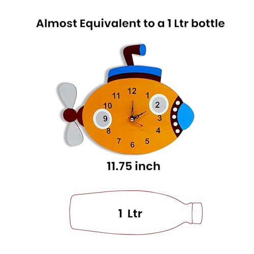 SOLOBOLO Silent Quartz Decorative Cartoon Analog Wall Clock for Kids, Non-Ticking, Round, Battery Operated for Kids Room/Home/Kitchen/Bedroom/School (Submarine), Engineered Wood, 25x25 cm, multicolor - Image 4