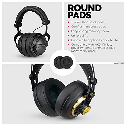 Brainwavz Round Replacement Memory Foam Earpads - Suitable for Many Other Large Over The Ear Headphones - Sennheiser, AKG, HifiMan, ATH, Philips, Fostex, Sony (Black) - Image 4