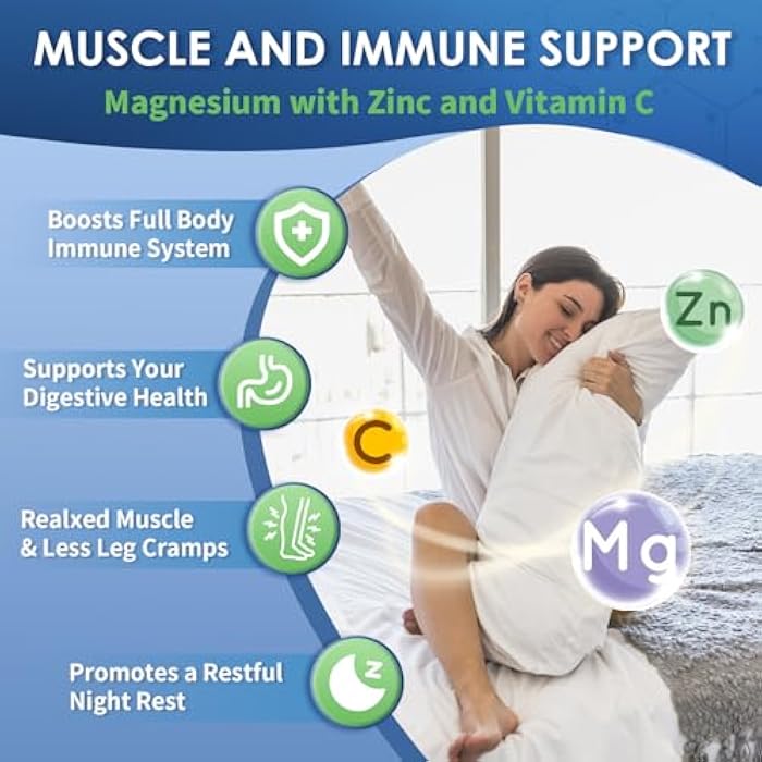 NATURE TARGET Magnesium Glycinate 500mg, Chelated Magnesium with Zinc & Vitamin D3 for Muscle, Nerve & Bone, Support Heart Health & Leg Cramp, Strength Immune System - 120 Capsules - Image 4