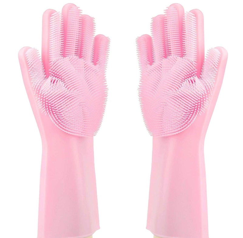 Ma Enterprise Multi-use Latex Free Silicon Scrubber Gloves for Dishwashing Pet Grooming car Cleaning and Heat Resistance Kitchen Gloves (Multi-Colour, 1 Pair)  - Image 1