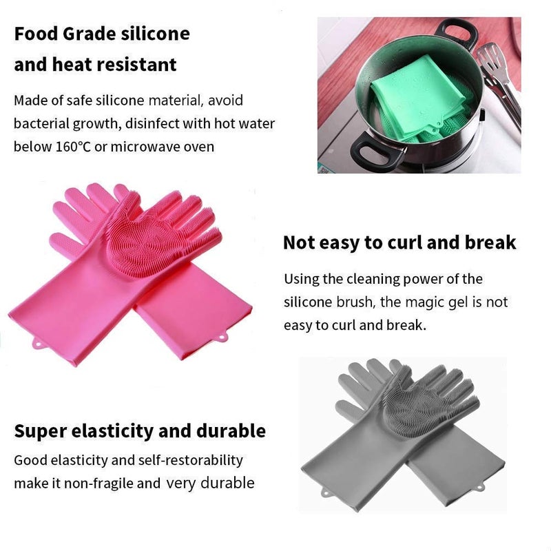 Ma Enterprise Multi-use Latex Free Silicon Scrubber Gloves for Dishwashing Pet Grooming car Cleaning and Heat Resistance Kitchen Gloves (Multi-Colour, 1 Pair)  - Image 3