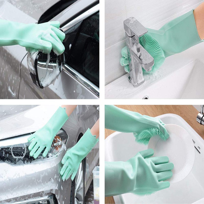 Ma Enterprise Multi-use Latex Free Silicon Scrubber Gloves for Dishwashing Pet Grooming car Cleaning and Heat Resistance Kitchen Gloves (Multi-Colour, 1 Pair)  - Image 4