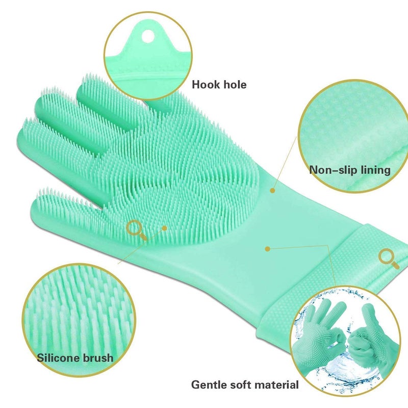 Ma Enterprise Multi-use Latex Free Silicon Scrubber Gloves for Dishwashing Pet Grooming car Cleaning and Heat Resistance Kitchen Gloves (Multi-Colour, 1 Pair)  - Image 2