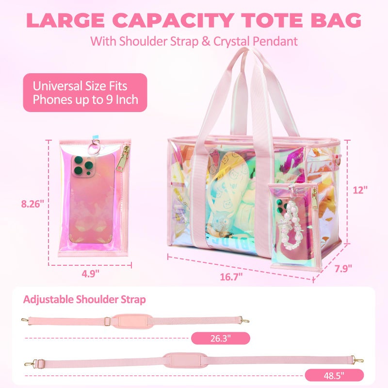 Sisipoet Large Beach Tote Bags for Women, 26L Iridescent Clear Tote Bag, Waterproof Tip-Proof Sandproof Tote Pool Bag, Travel Totes with Phone Pouch and Pendant for Travel, Beach, Swim and Gym - Image 3