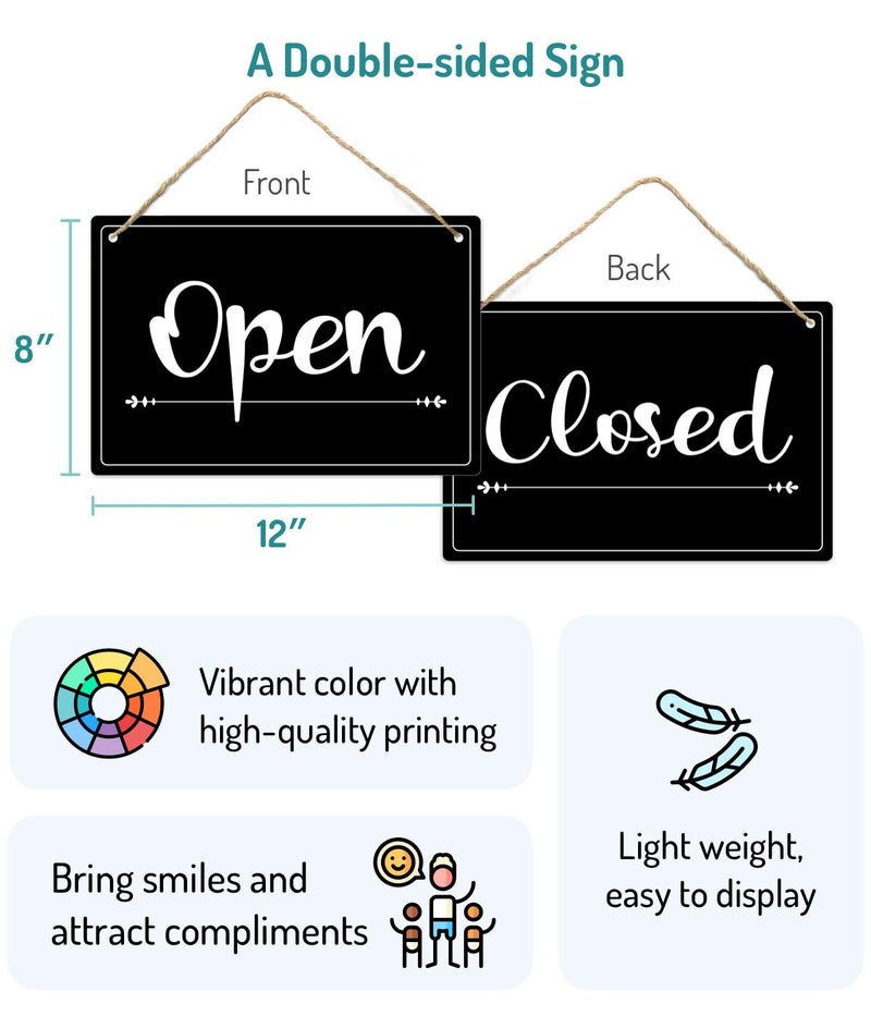 Fun-Plus Open Closed Board, 12x8 PVC Plastic Double Sided Hanging Sign, High Precision Printing, Water Proof, Open and Closed Sign for Business, Retail Store Supplies - Image 2