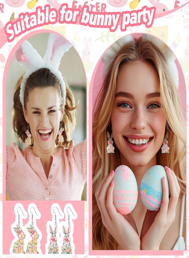 Nosiny 6 Pairs Floral Easter Bunny Earrings Easter Coquette Rabbit Earrings Acrylic Drop Dangle Jewelry Funny Cute Weird Jewelry for Women Spring Holiday Gifts - Image 5