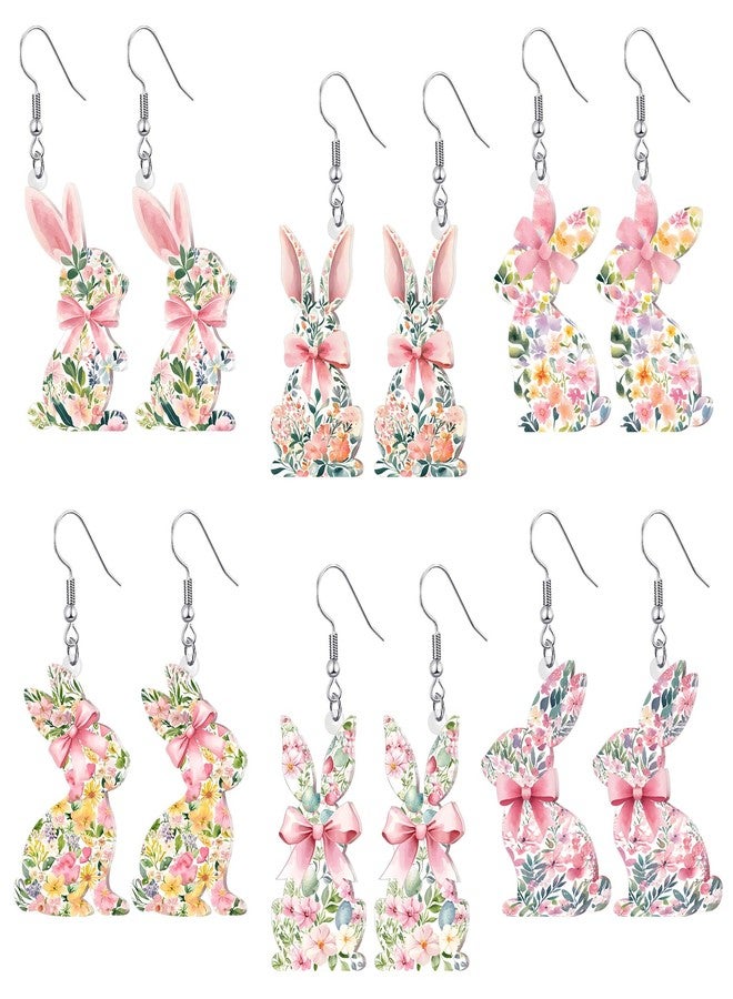 Nosiny 6 Pairs Floral Easter Bunny Earrings Easter Coquette Rabbit Earrings Acrylic Drop Dangle Jewelry Funny Cute Weird Jewelry for Women Spring Holiday Gifts - Image 1