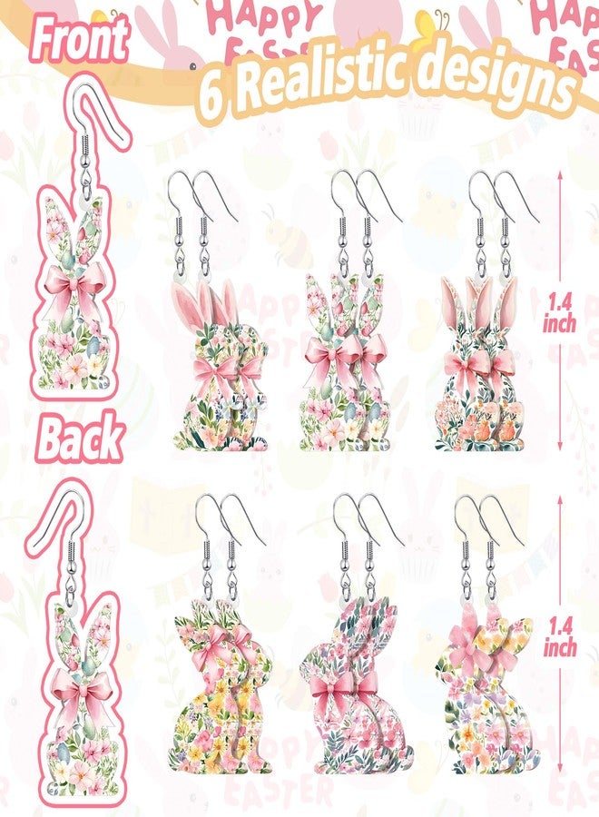 Nosiny 6 Pairs Floral Easter Bunny Earrings Easter Coquette Rabbit Earrings Acrylic Drop Dangle Jewelry Funny Cute Weird Jewelry for Women Spring Holiday Gifts - Image 2