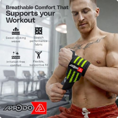 APRODO Fitness Combo Weight Lifting Belt Back Support 4.5 Inch Wide with Extra Premium Wrist Support 1 Pair for Men and Women (BLACK GREEN COMBO, X-Large 40'' - 44'') - Image 5