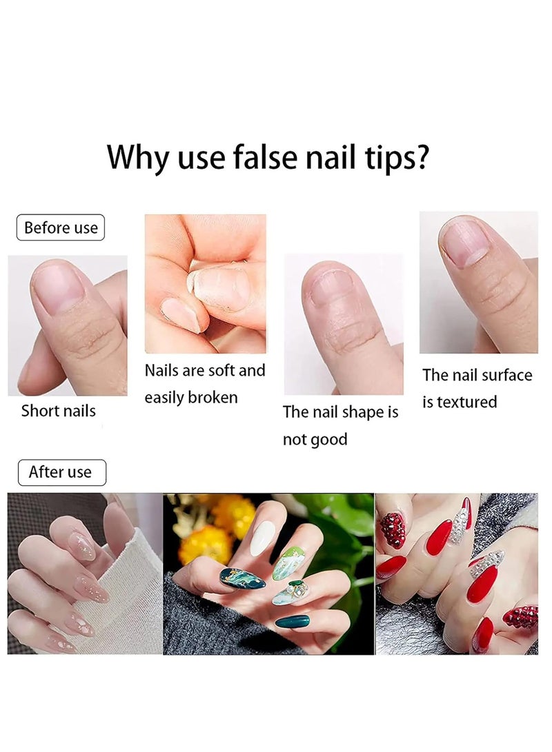 Red Blossom Almond Fake Nails 500pcs Press on Nails Pre-shape Gel Nail Tips for Full Cover Acrylic Nails French False Nails For Nail Extension Nail Art, Home DIY Nail Salon 12 Sizes False Gelly Tips  - Image 5