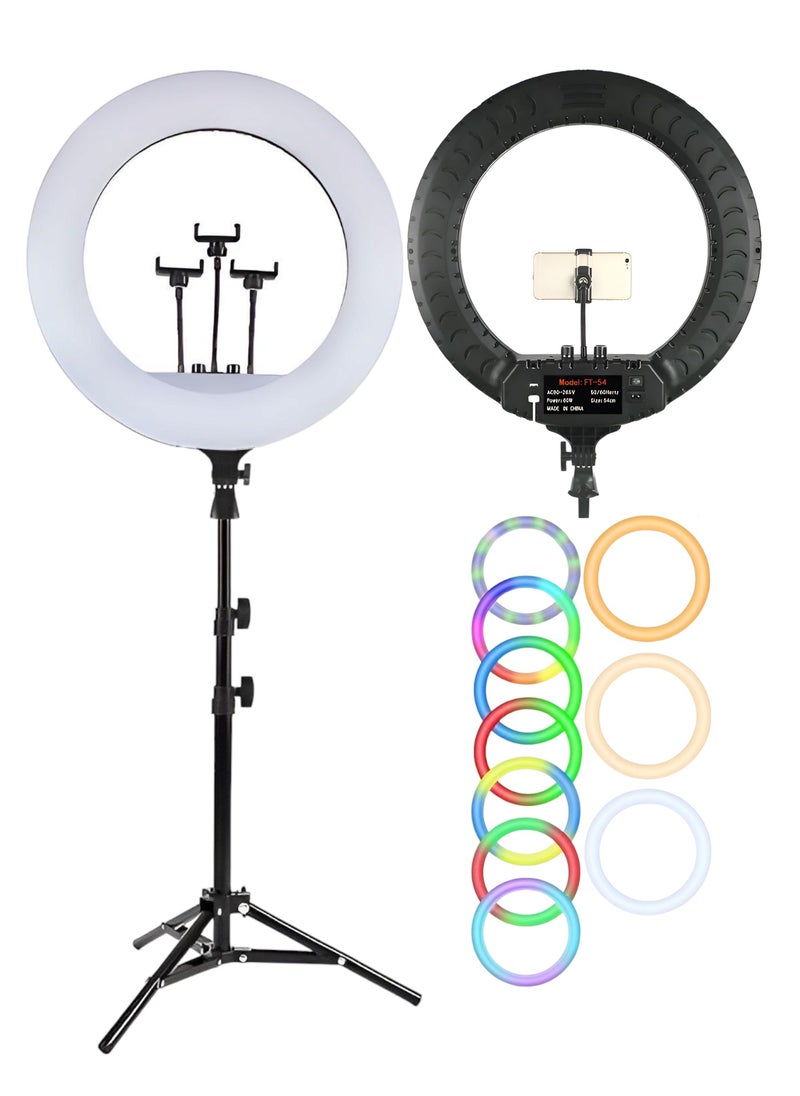 VENDIX - 54cm LED Ring Light with Multicolour Modes, Adjustable 198cm Tripod Stand, 10 Brightness Levels for Photography, Makeup, Video CALLS & Content Creation - Image 1