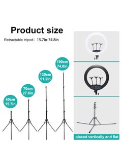 فيندكس حلقة إضاءة LED مقاس 54 سم مع أوضاع ألوان متعددة، وحامل ثلاثي القوائم قابل للتعديل بطول 198 سم، و10 مستويات سطوع للتصوير الفوتوغرافي والمكياج ومكالمات الفيديو وإنشاء المحتوى  - Image 3