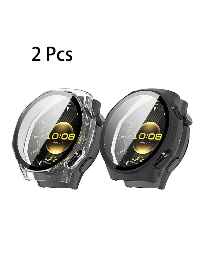 2 Pcs Case with Tempered Glass Screen Protector Compatible with Huawei Watch GT 6 Pro 46mm, Bumper Full Coverage Protective Hard PC Cases Face Cover for Huawei Watch GT 6 Pro 46mm (Transparent & Black) - Image 1