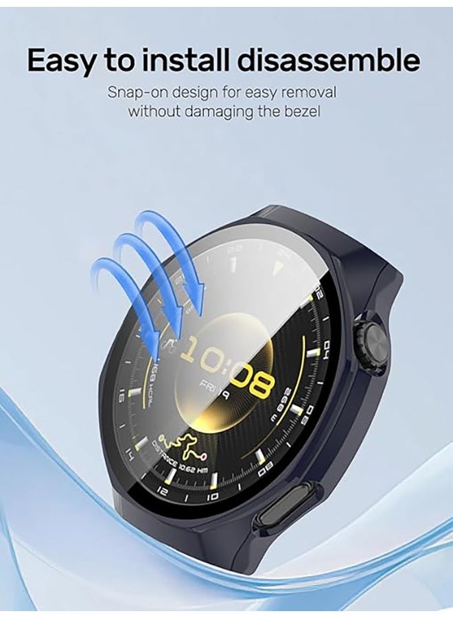 2 Pcs Case with Tempered Glass Screen Protector Compatible with Huawei Watch GT 6 Pro 46mm, Bumper Full Coverage Protective Hard PC Cases Face Cover for Huawei Watch GT 6 Pro 46mm (Transparent & Black) - Image 3