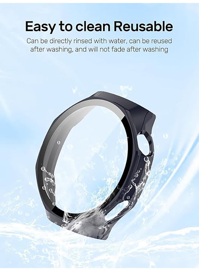 2 Pcs Case with Tempered Glass Screen Protector Compatible with Huawei Watch GT 6 Pro 46mm, Bumper Full Coverage Protective Hard PC Cases Face Cover for Huawei Watch GT 6 Pro 46mm (Transparent & Black) - Image 4