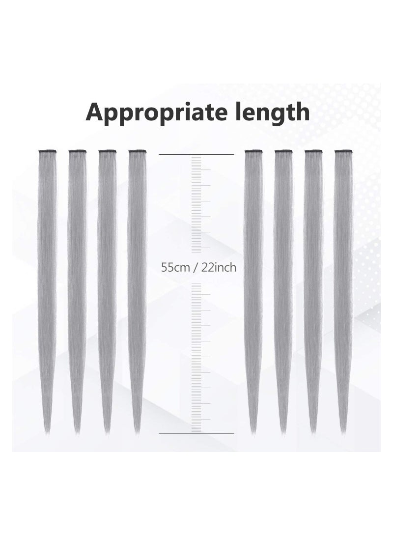 Estelle 22 inch Colored Hair Extensions Straight Hairpiece, Multi-colors Party Highlights Clip in Synthetic Hair Extensions (10 PCS Grey) - Image 3