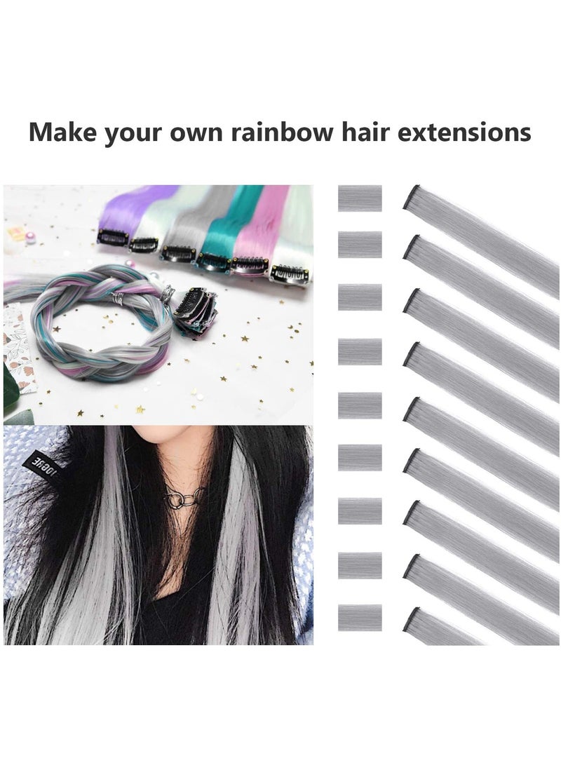 Estelle 22 inch Colored Hair Extensions Straight Hairpiece, Multi-colors Party Highlights Clip in Synthetic Hair Extensions (10 PCS Grey) - Image 2