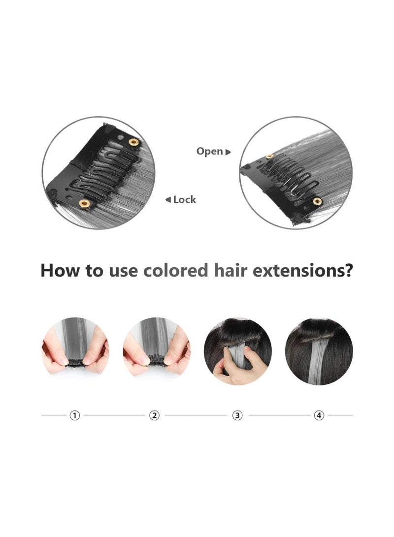 Estelle 22 inch Colored Hair Extensions Straight Hairpiece, Multi-colors Party Highlights Clip in Synthetic Hair Extensions (10 PCS Grey) - Image 5