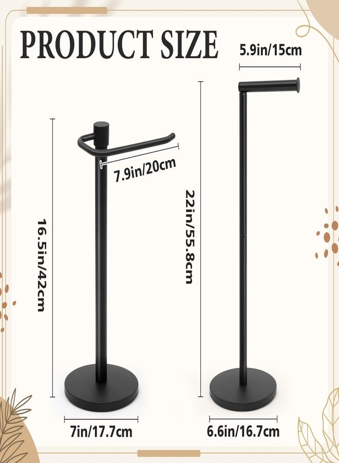 LemonRoad 2 Pack Freestanding Toilet Paper Holder & Hand Towel Stand Heavy Duty Stainless Steel Stable Weighted Base countertop Towel Holder 4 Spare Rolls Modern Bathroom Countertop Organizer Black - Image 2