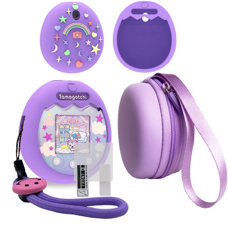 JCHPINE Hard Carrying Case and Silicone Cover Compatible with Tamagotchi Pix Interactive Virtual Pet Game Machine, Screen Film Protector for Tamagotchi Pix Accessories (Purple) - Image 1
