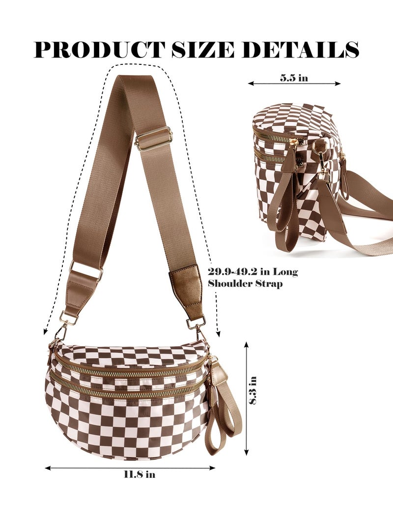 MEISEY Black and White Checkered Crossbody Bum Bag for Women,Spacious Checkered Purse Fanny Packs Belt Bag Sling Bag with Shoulder Strap (Brown Checkered) - Image 3