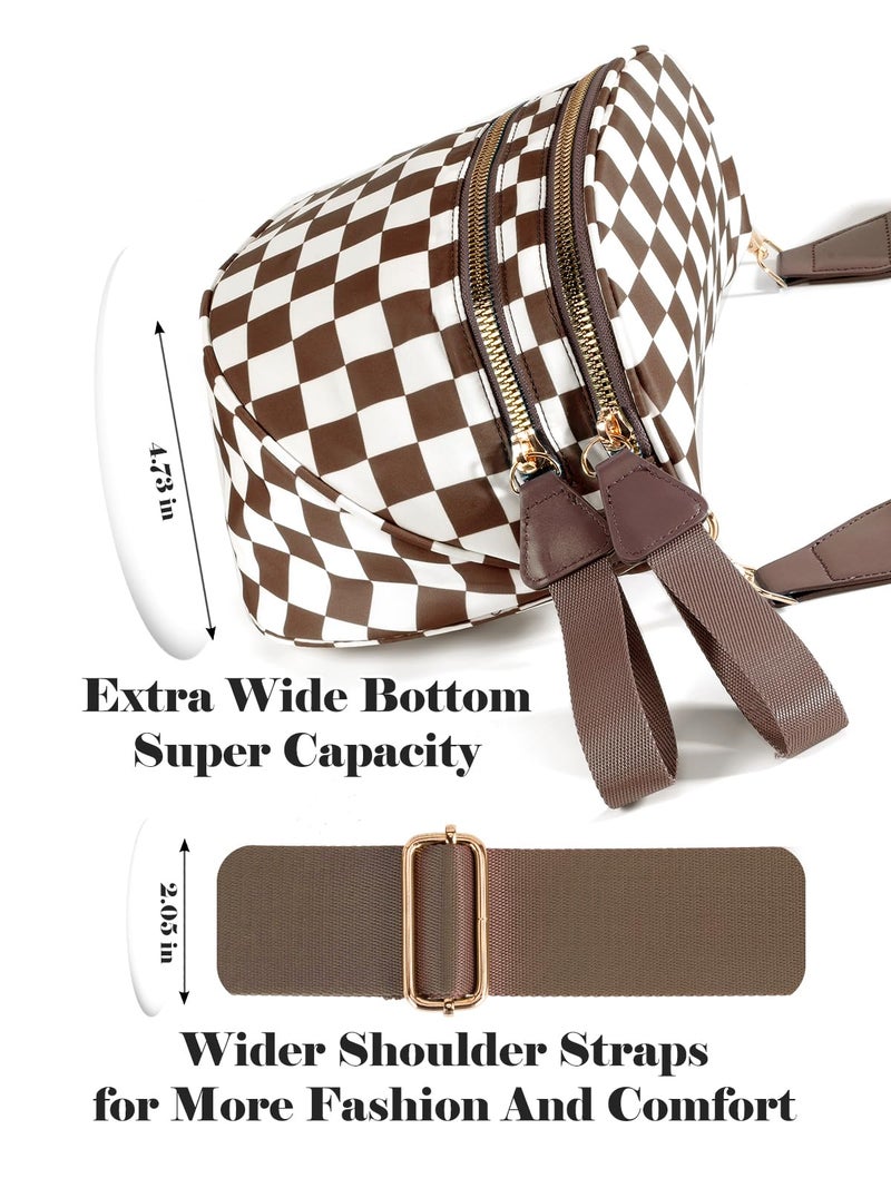 MEISEY Black and White Checkered Crossbody Bum Bag for Women,Spacious Checkered Purse Fanny Packs Belt Bag Sling Bag with Shoulder Strap (Brown Checkered) - Image 5