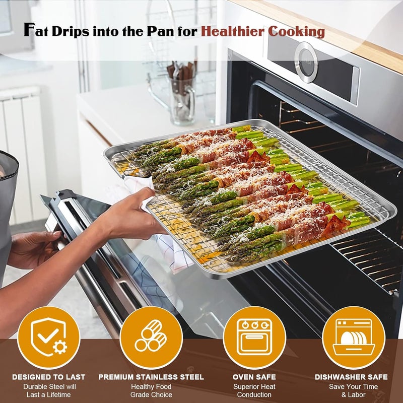 E-far Stainless Steel Baking Sheet Pan with Rack Set - Image 5