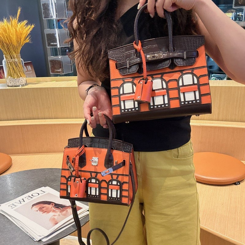 New Color Matching Platinum Small House Bag Crocodile Print Handbag Fashion Tote Bag Window Bag Women'S Bag Explosions - Image 4
